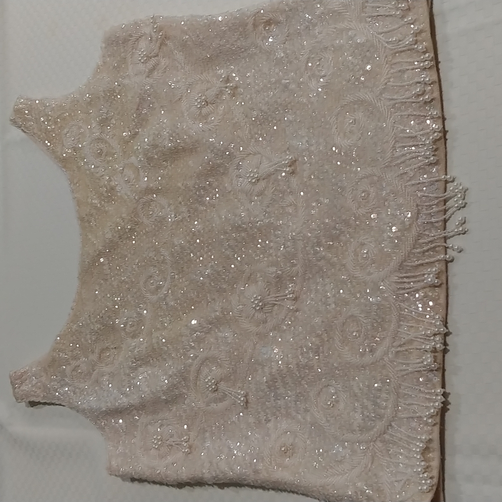 VintagevRoaring 20s Fringe Wool Beaded Cream Top - M